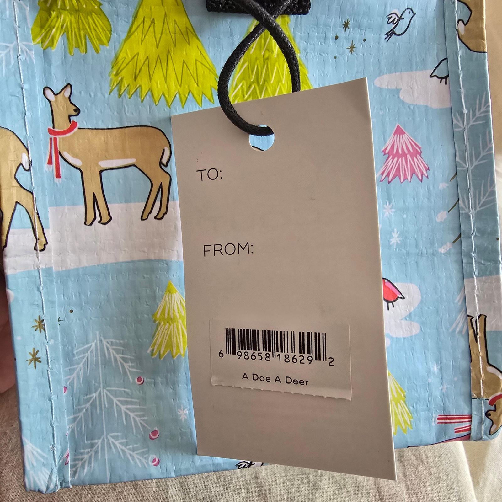Nwt Scout Mini Package Gift Bag A Doe A Deer Christmas Holiday Blue Green Bag — image 4 of 4